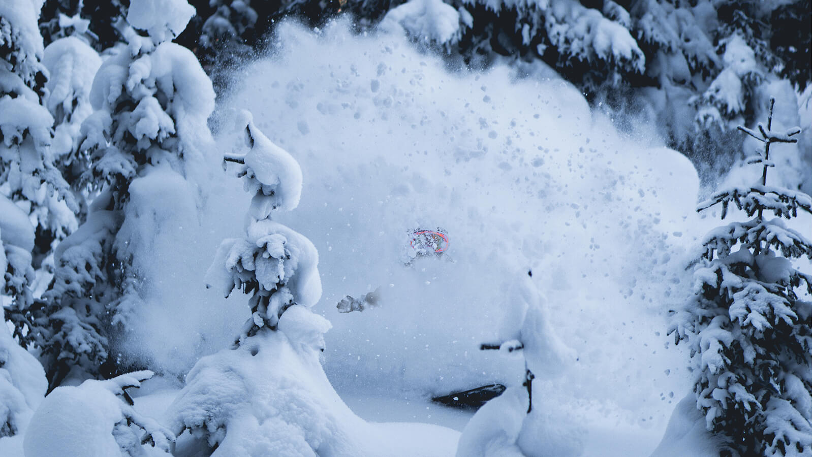 Snowboarder in Pulverschneewolke