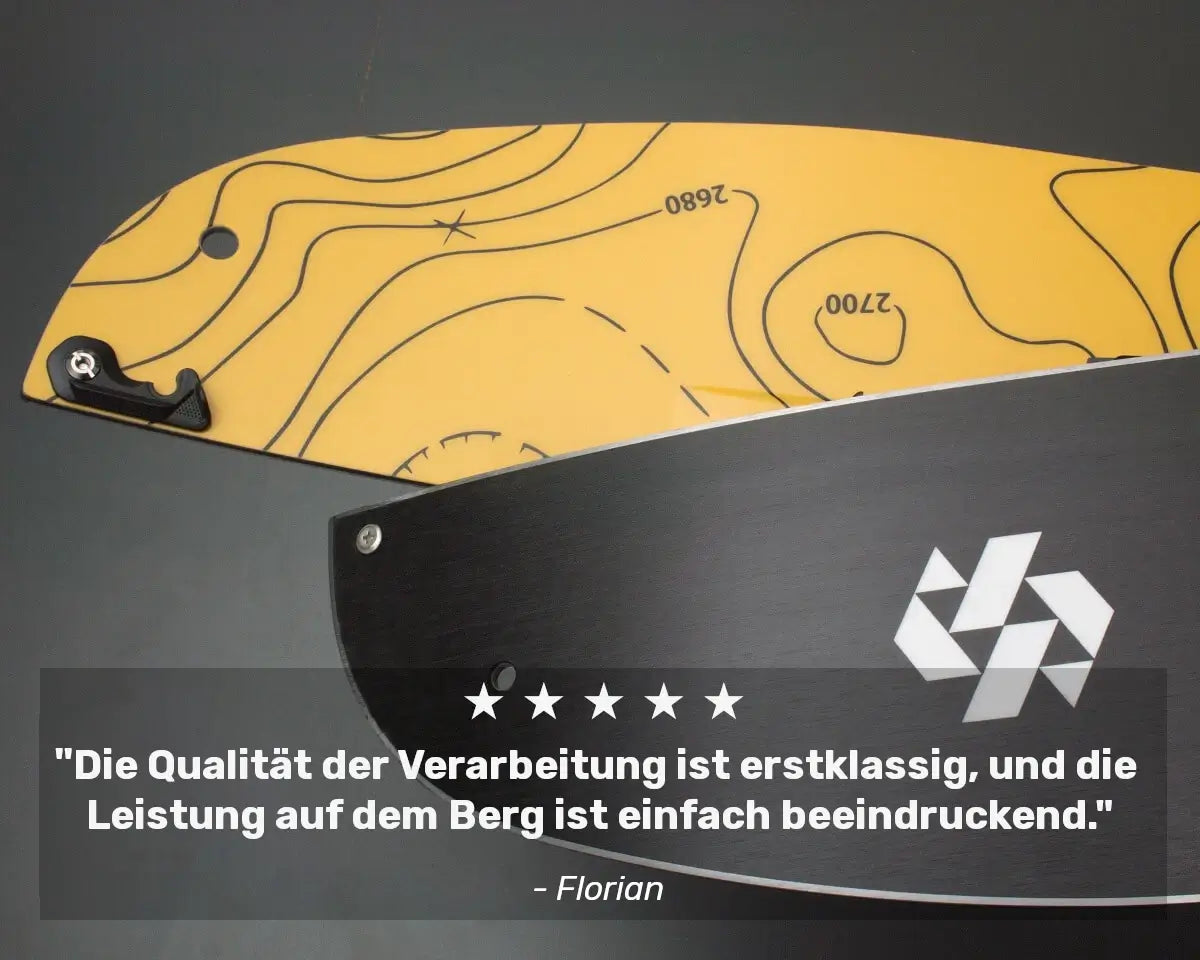 "Die Qualität der Verarbeitung ist erstklassig, und die 
Leistung auf dem Berg ist einfach beeindruckend." -Florian