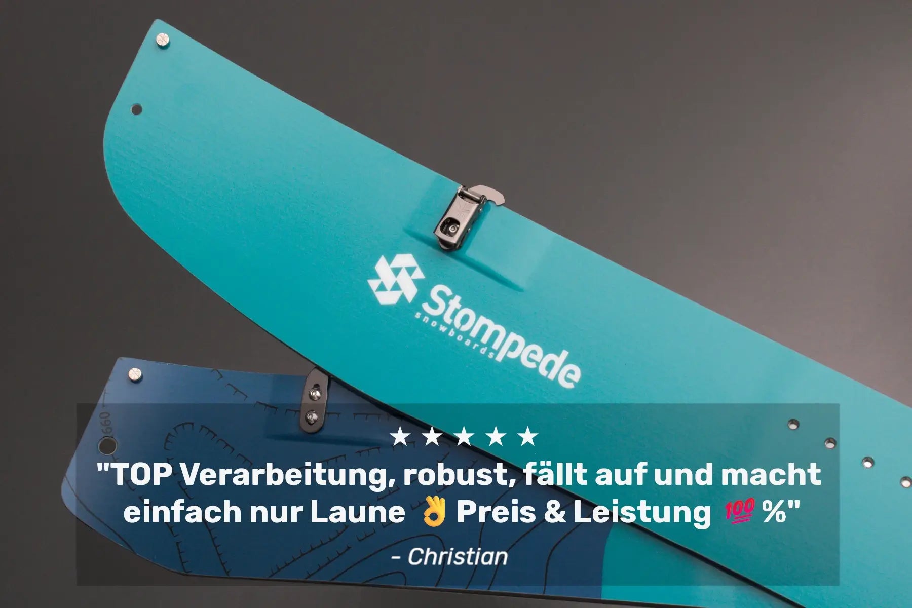 Stompede Nordstau Splitboard, Review:"Top Verarbeitung, robust, fällt auf und macht einfach nur Laune. Preis & Leistung 100%"