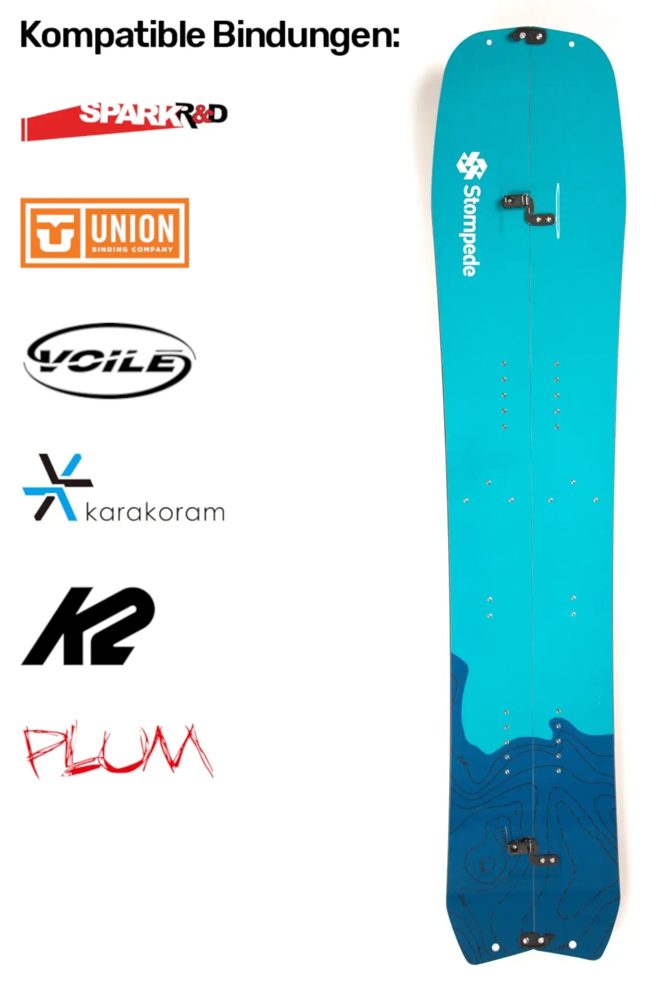 Stompede Nordstau Splitboard. Kompatibel mit Bindungen von: Spark, Union, Voilé, Karakoram, K2, Plum