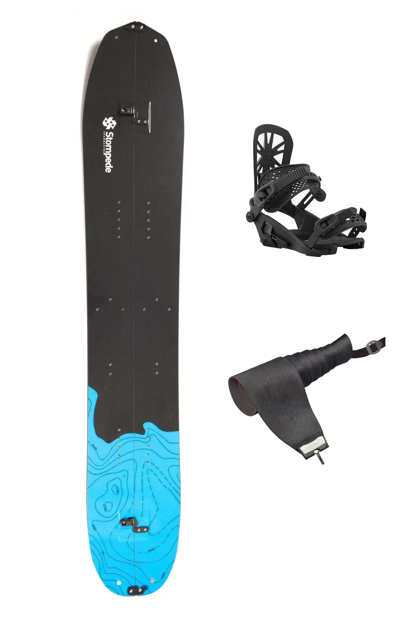 Splitboard Komplettset, bestehend aus Stompede Dawn Patrol, Union Explorer Bindung & Fellen